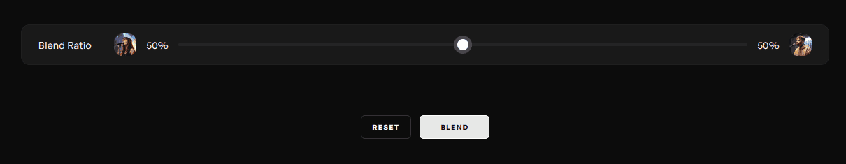 Voice blender tool with blend setting toggled to 50%