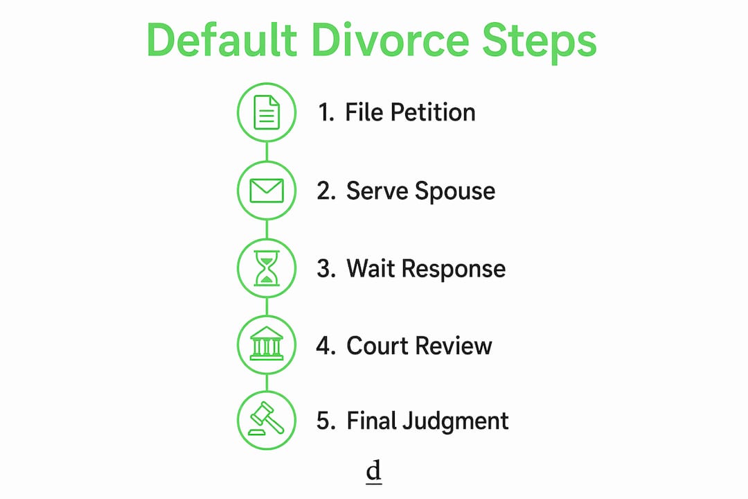 Infographic illustrating default divorce process steps