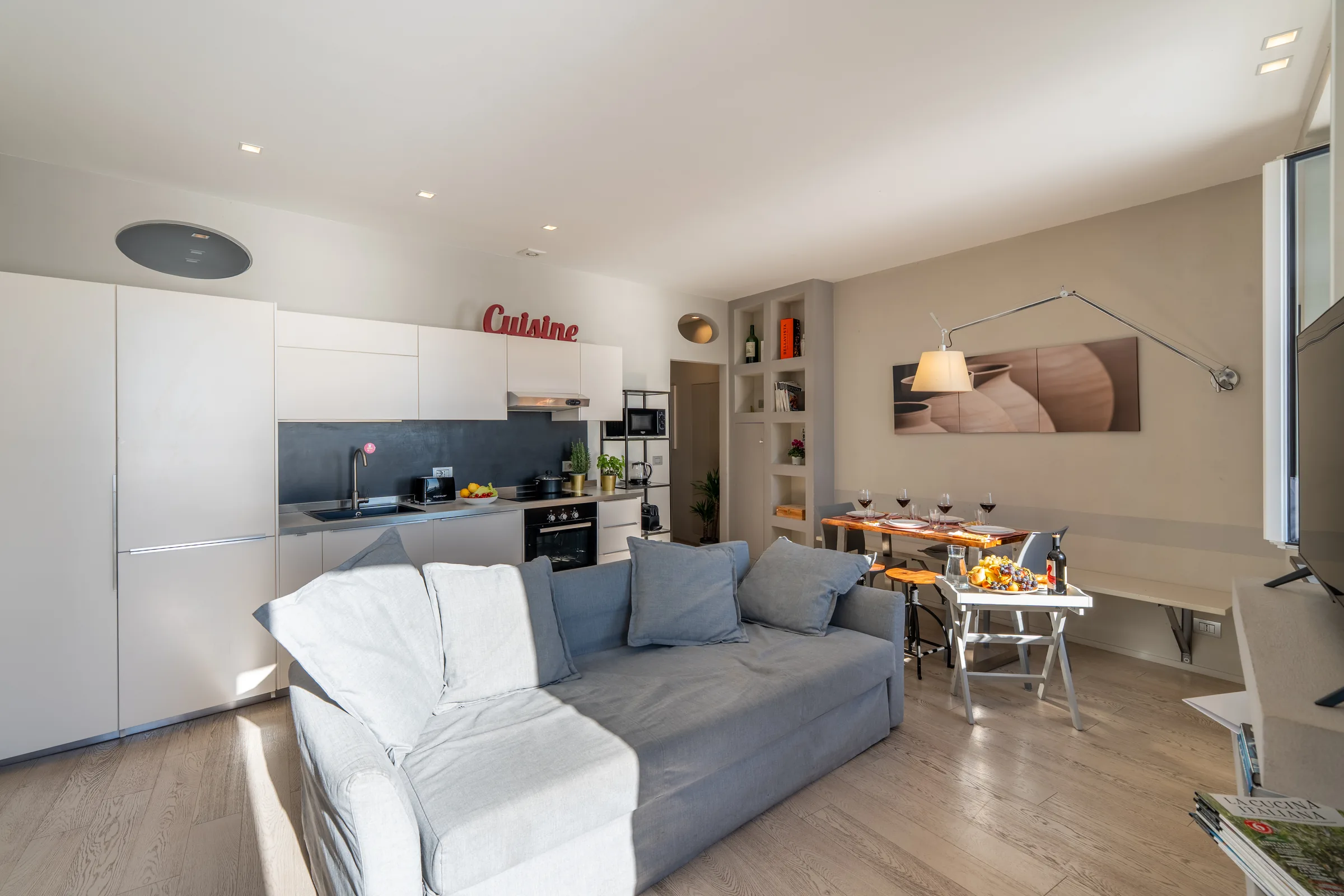 Apartment living room interior — Boccadasse, Genoa, Italy. Photography by Yunes Calore.