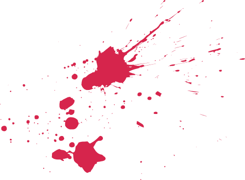 Red splatters against black background. Resembles blood or paint spatter.