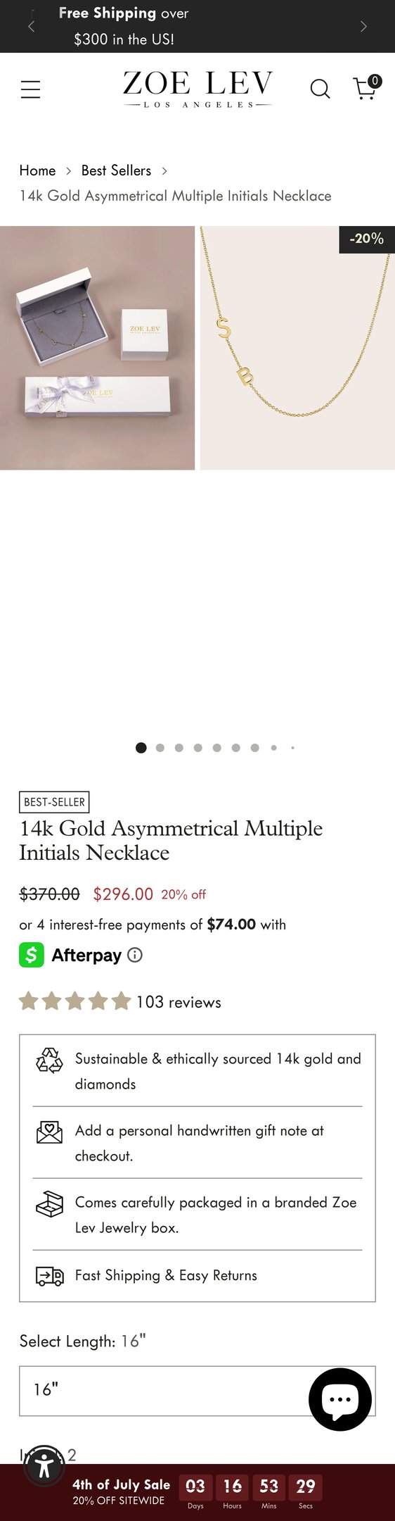 Jewelry product options include: necklace, chain for 14k Gold Asymmetrical Multiple Initials Necklace from Zoe Lev Jewelry.