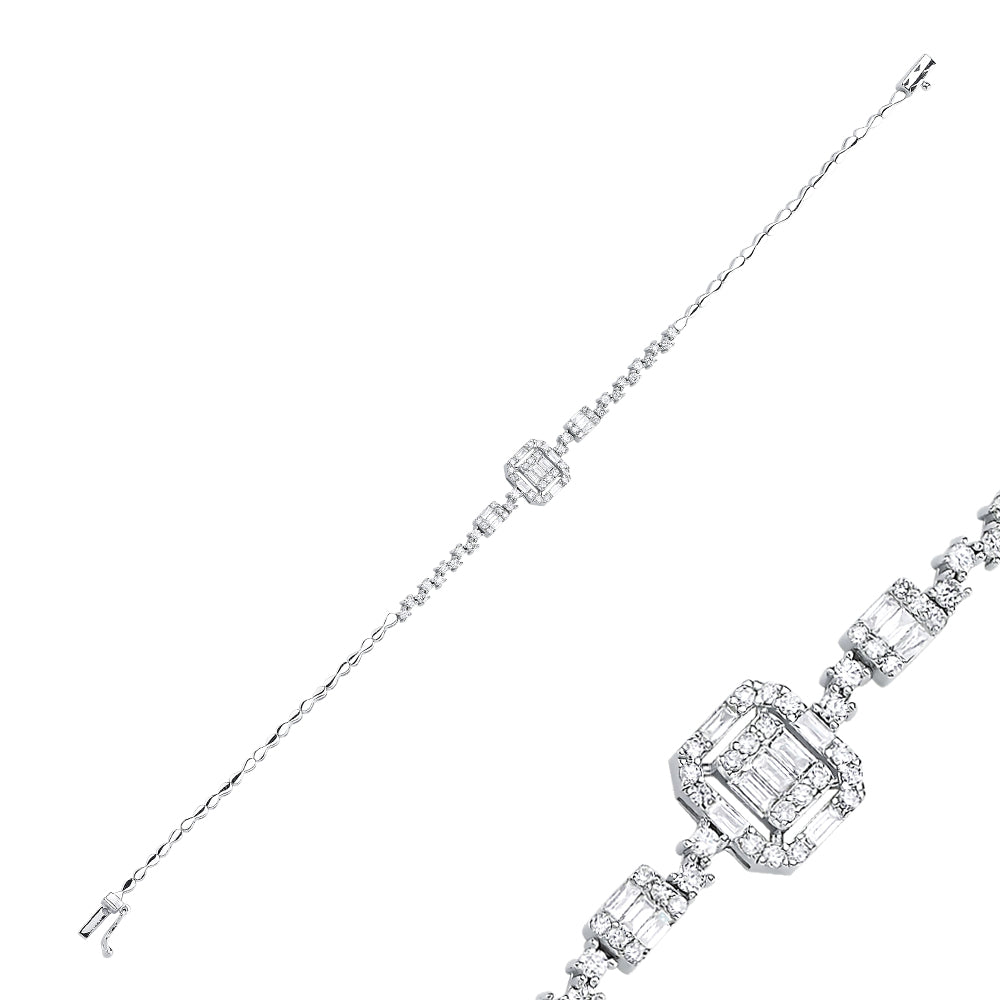 Assos 0.62 Karat Pırlanta Baget Taşlı Beyaz Altın Bileklik