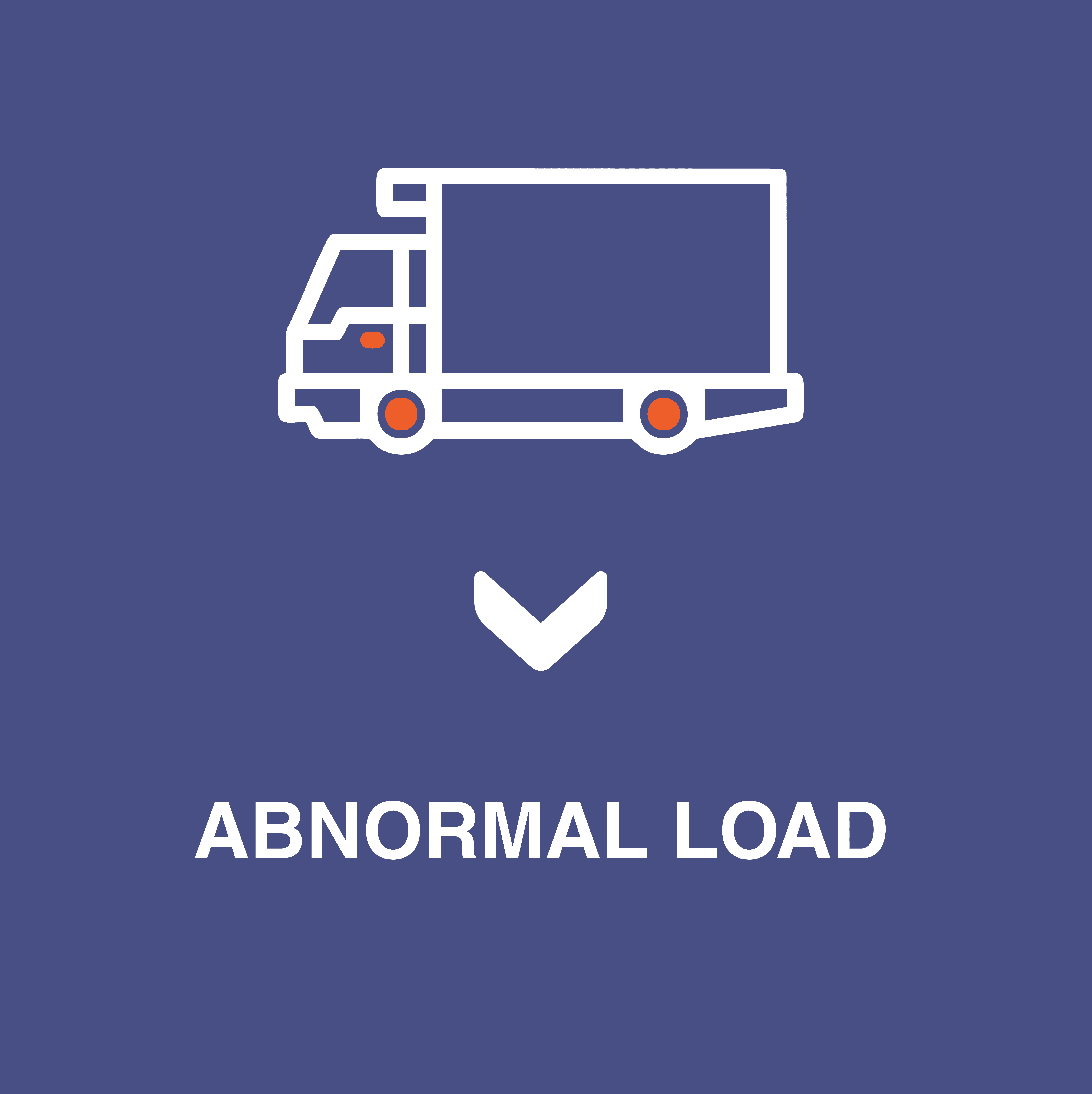 icon of large haulage vehicle in white on a blue background with white text saying abnormal load