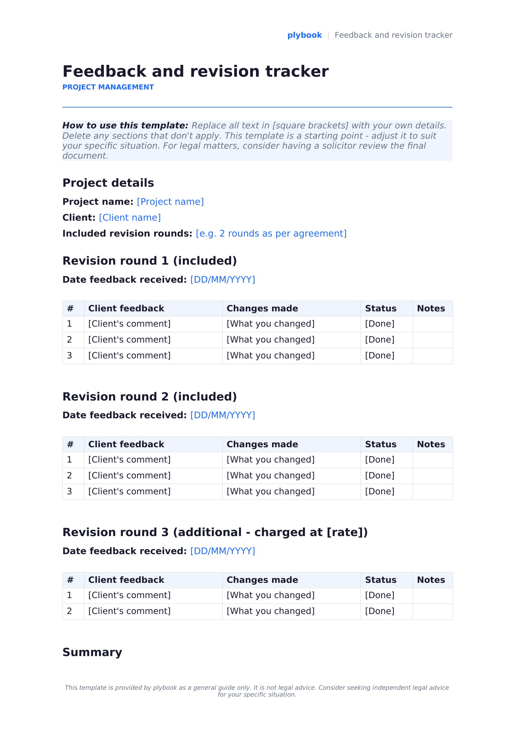 Feedback and revision tracker