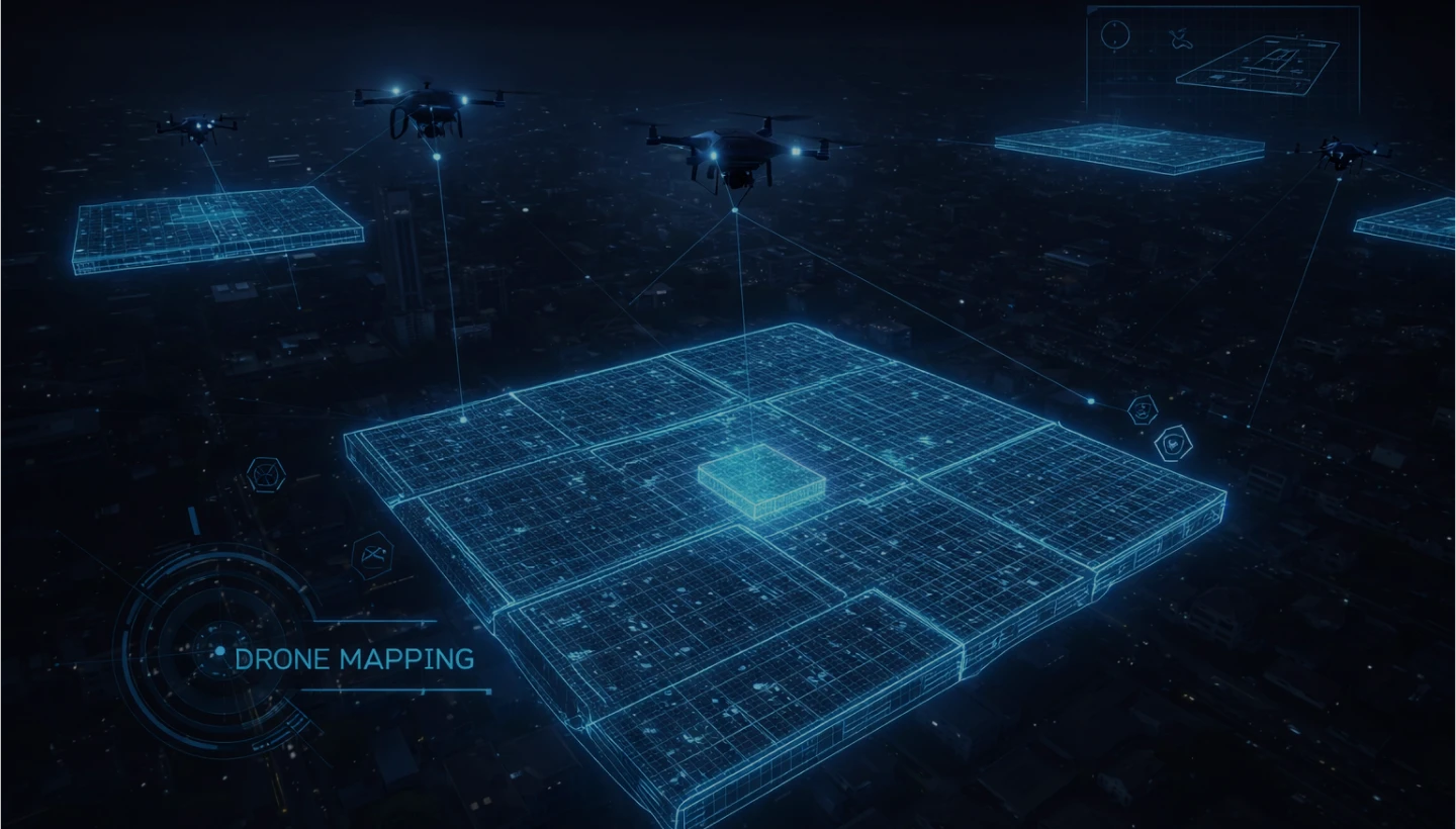 The image illustrates a drone-based survey for MLWB data collection and analysis.