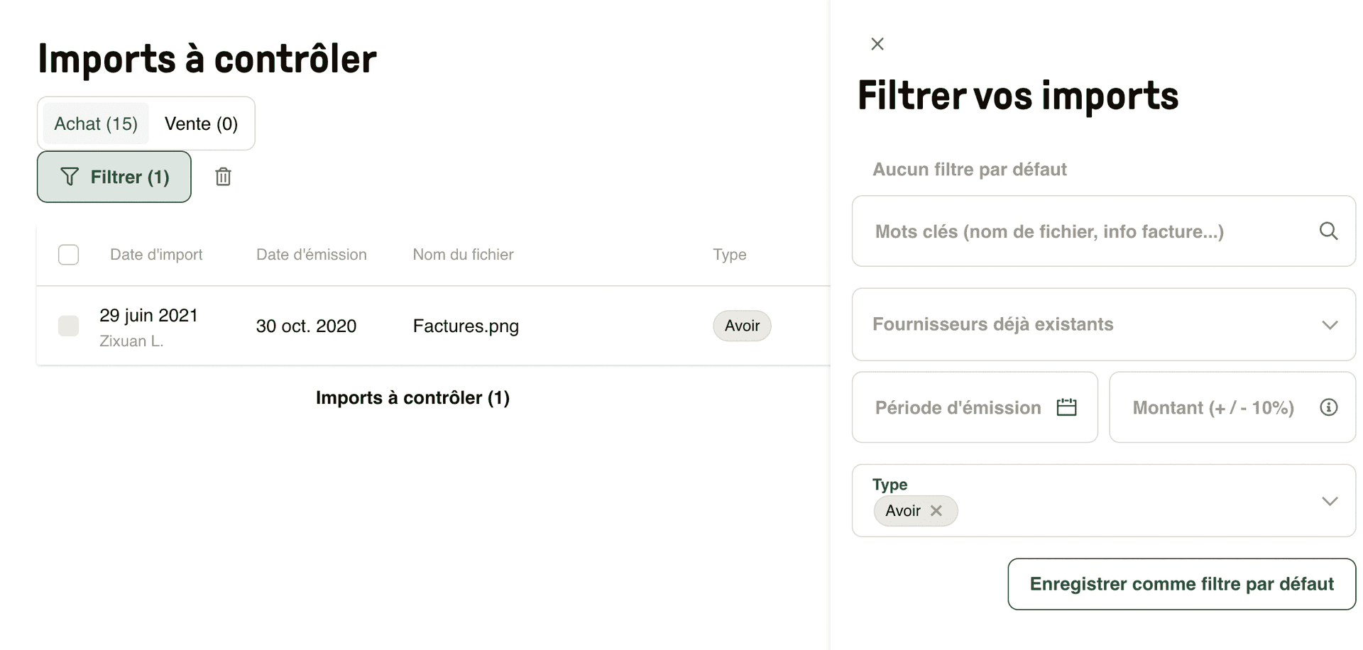 avoirs à contrôler