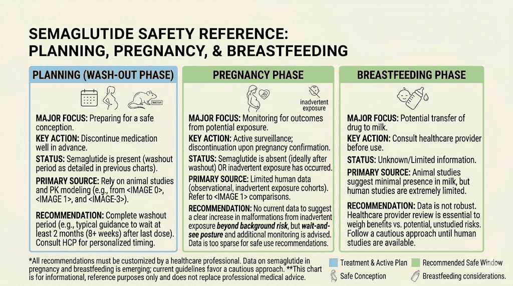 Semaglutide safety across pregnancy planning and breastfeeding stages