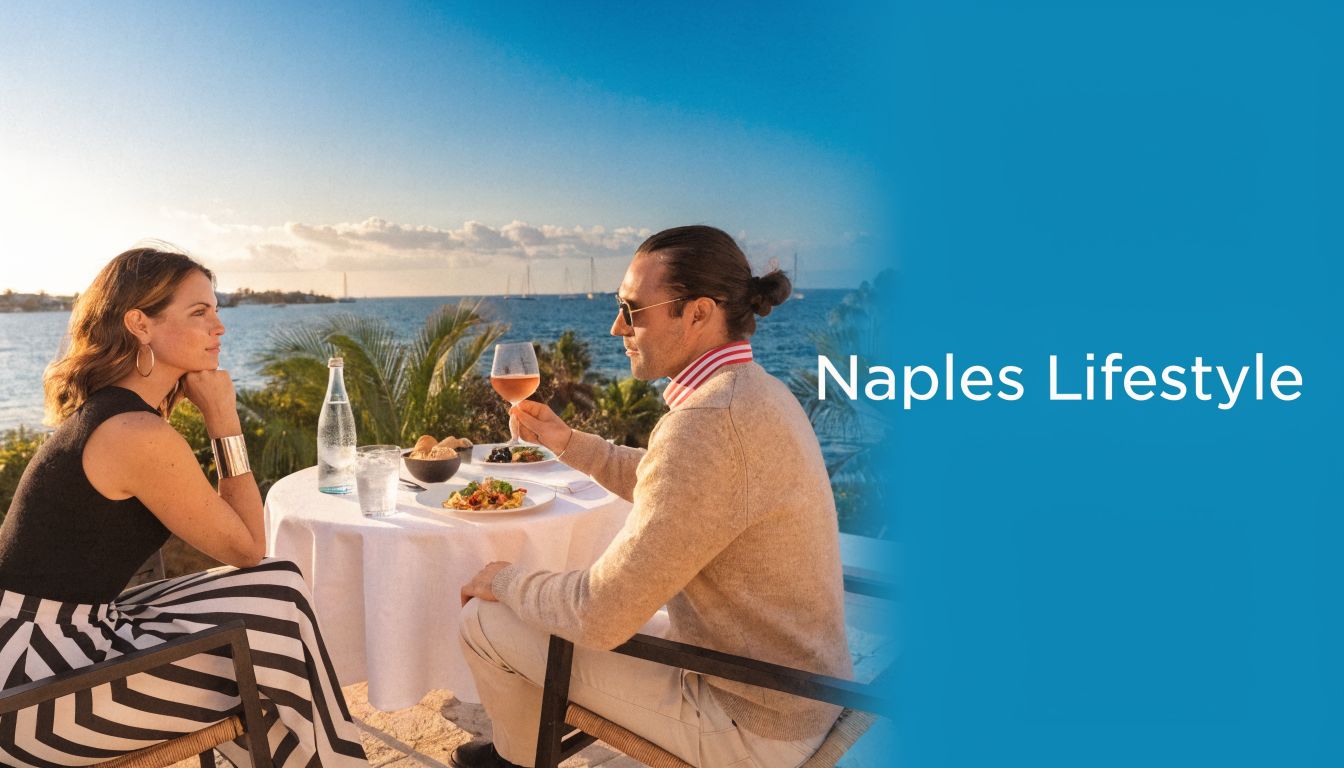 A couple enjoys a romantic outdoor dinner overlooking the ocean during a sunny golden hour sunset.