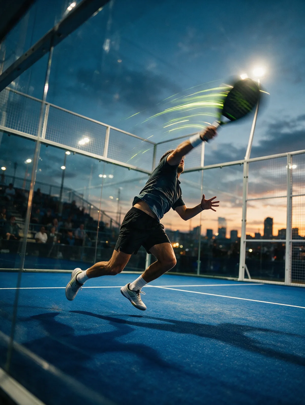 Padel player mid-smash