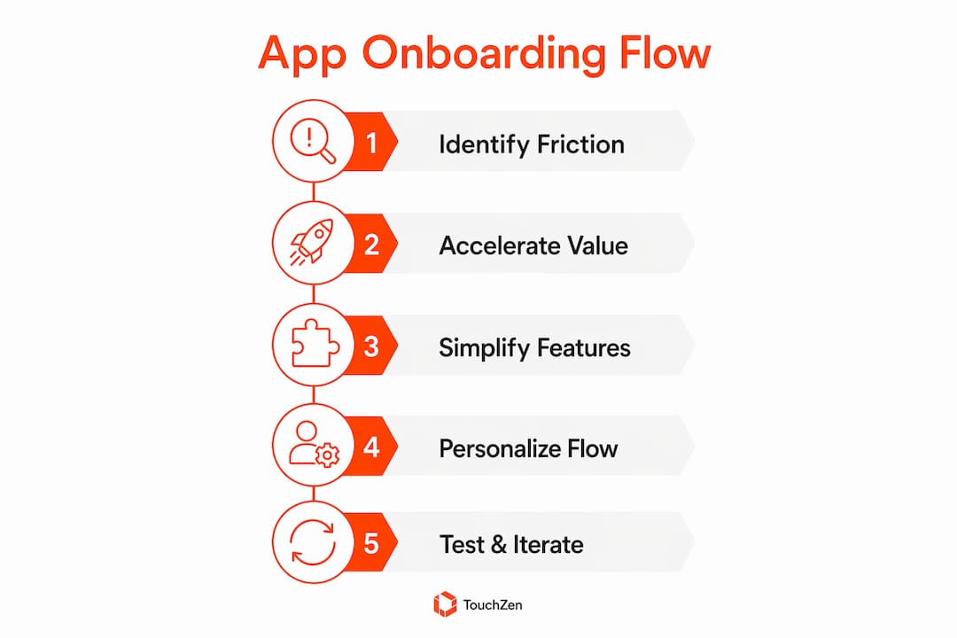 Infographic showing five steps to fix onboarding abandonment