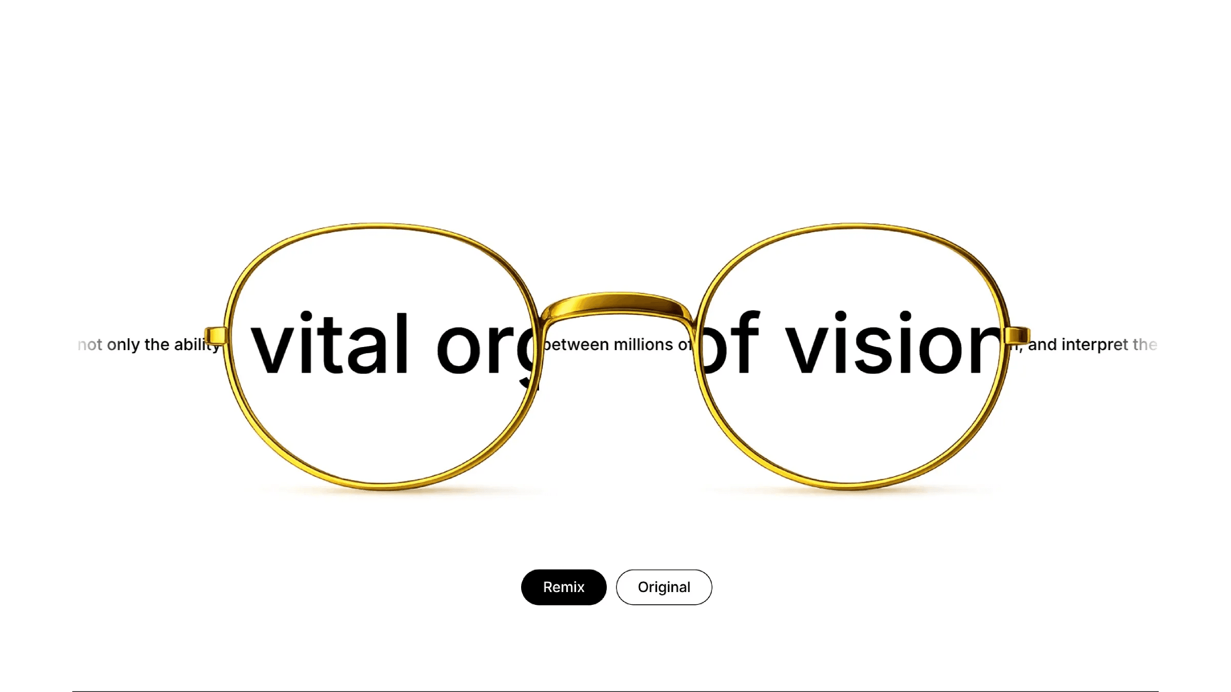 Eyeglasses showcasing vital organ of vision text message