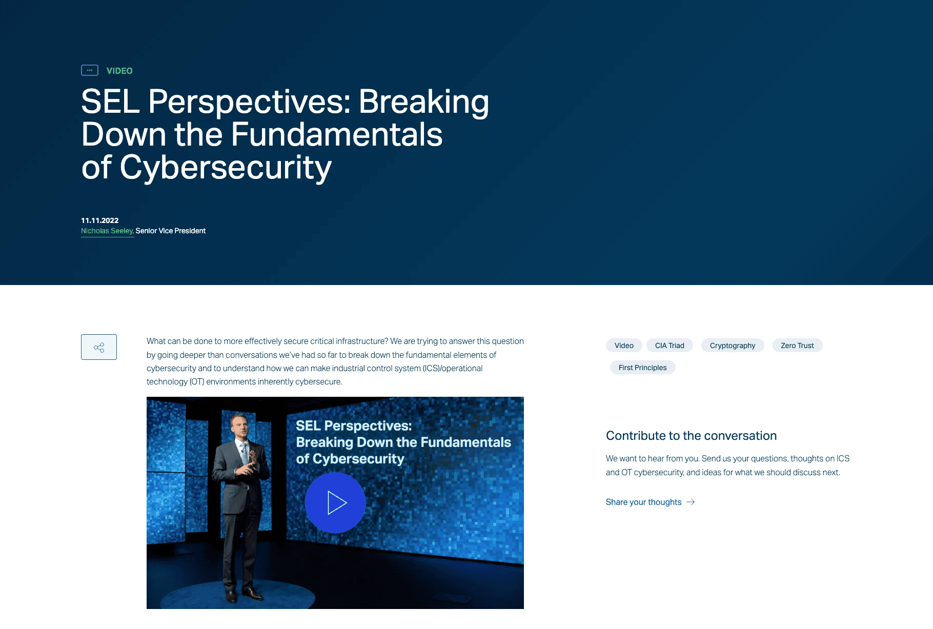 A screen shot of an article page from the cybersecurity center