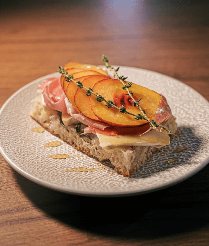 Focaccia with Peaches and Camembert