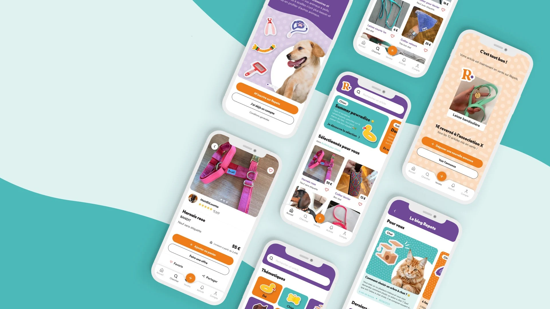Webdesign Repets créé par Coralie De Almeida, site de seconde main dédié aux propriétaires d'animaux
