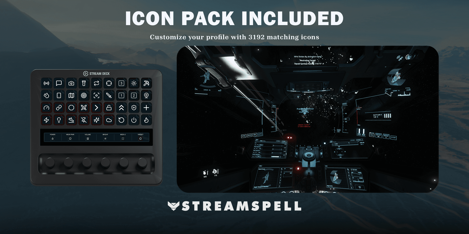 Star Citizen updated icon-pack preview with matching artwork on Stream Deck + XL