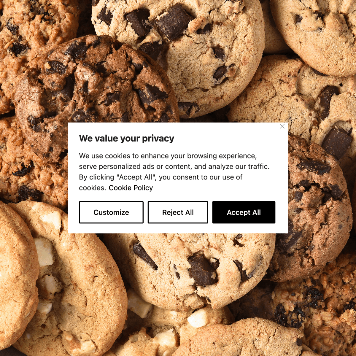 Image of consent pop up on a background of cookies