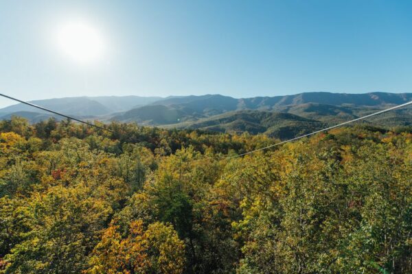 panoramic mountain view of our ziplines adjacent to the smoky mountain national forest