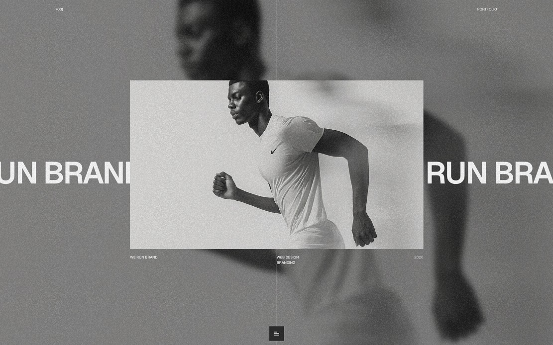 A selected work section featuring one project with a large black and white image in a minimal portfolio layout.