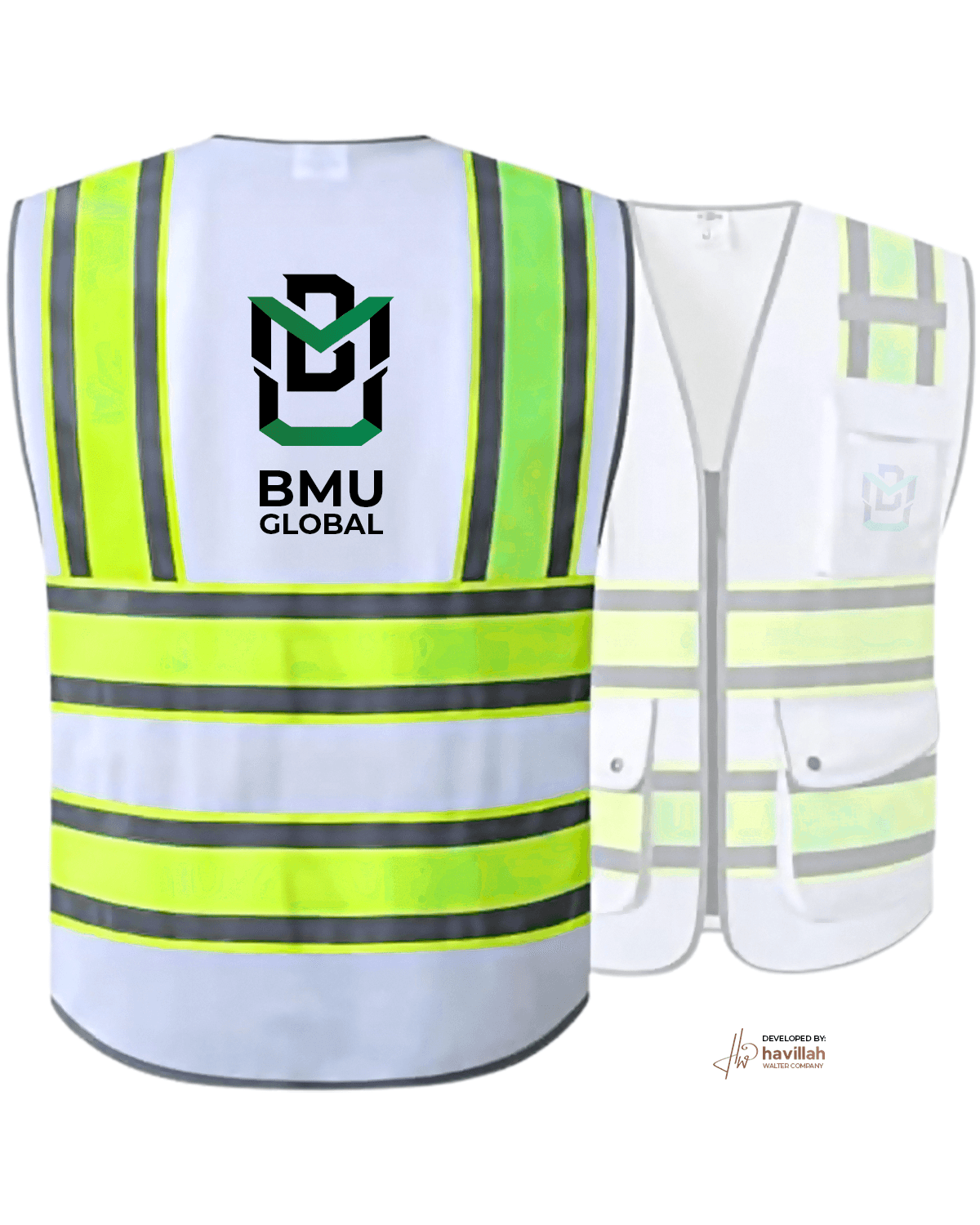 BMU Global Back View Reflective Jacket design mockup