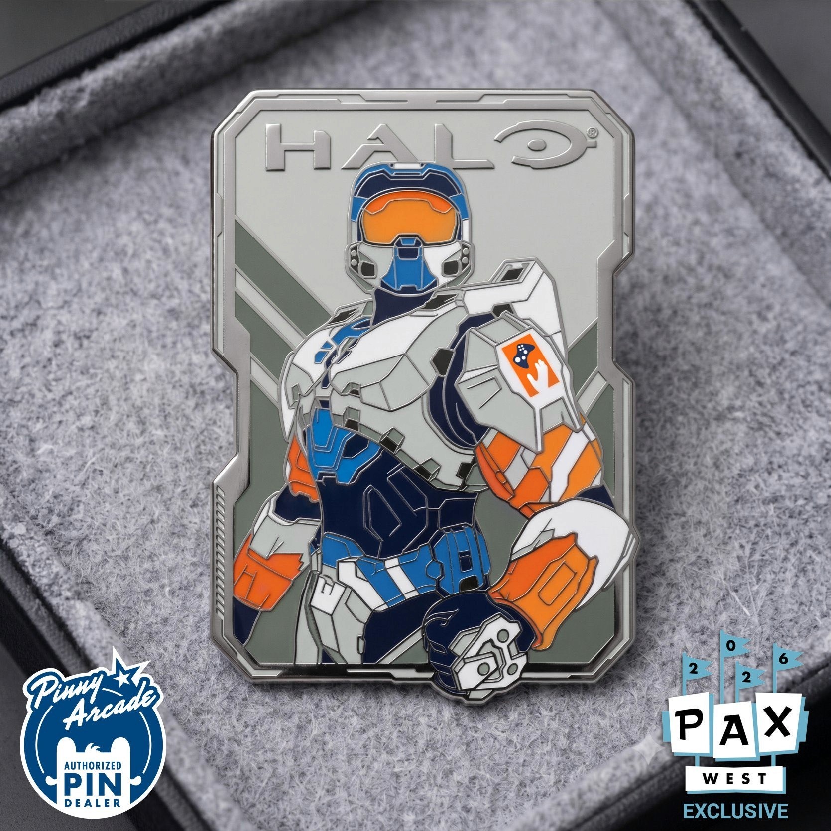 A closer look at the Limited Edition Halo Infinite x Gamers Outreach Pinny Arcade pin.