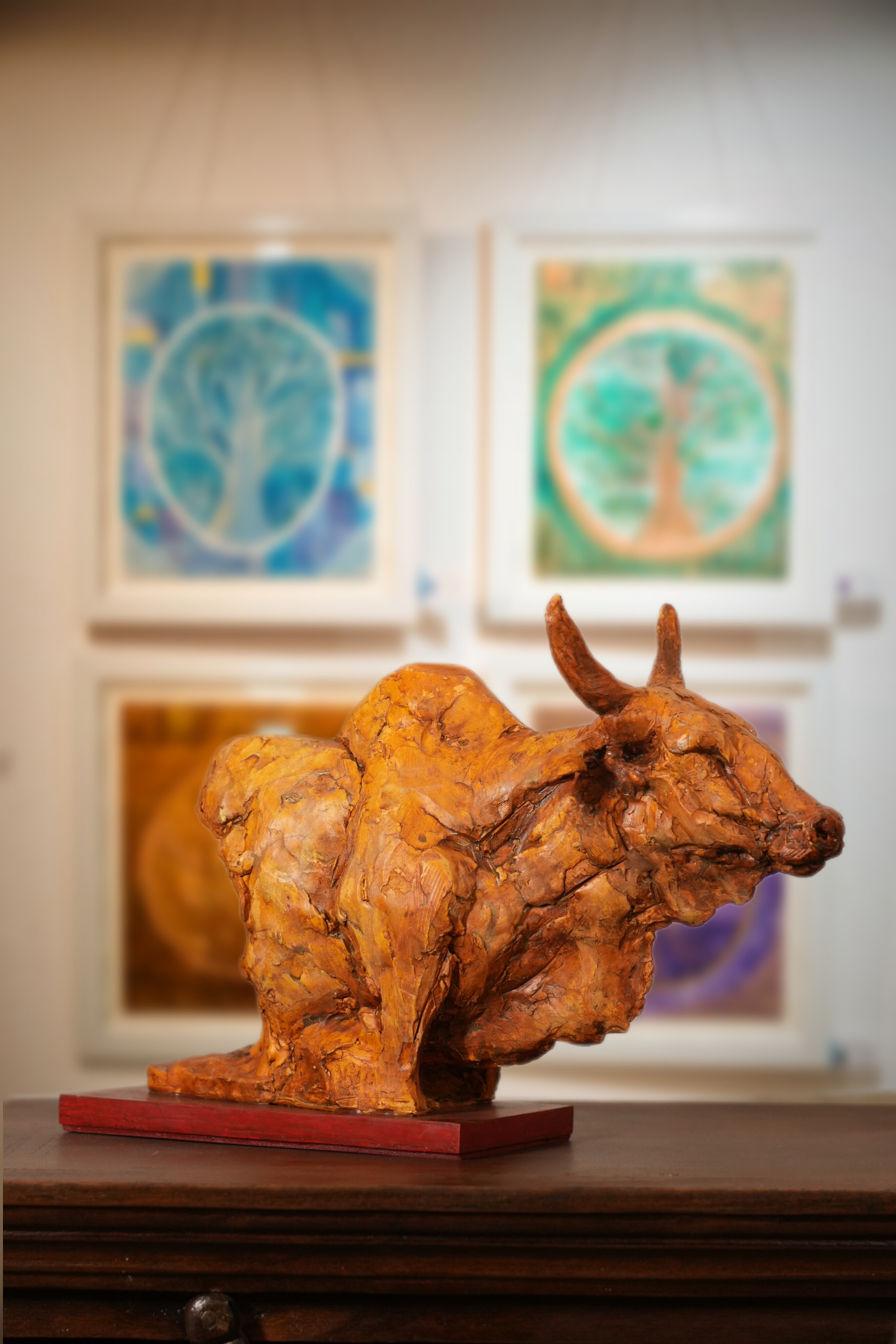 portrait sculpture of a cow