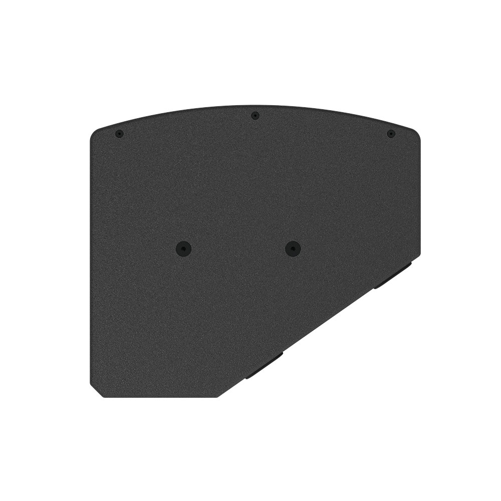 Dark speaker cabinet with curved top.
