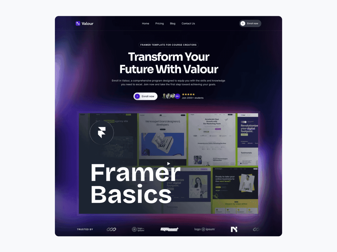 valour - free infoproduct website template for framer