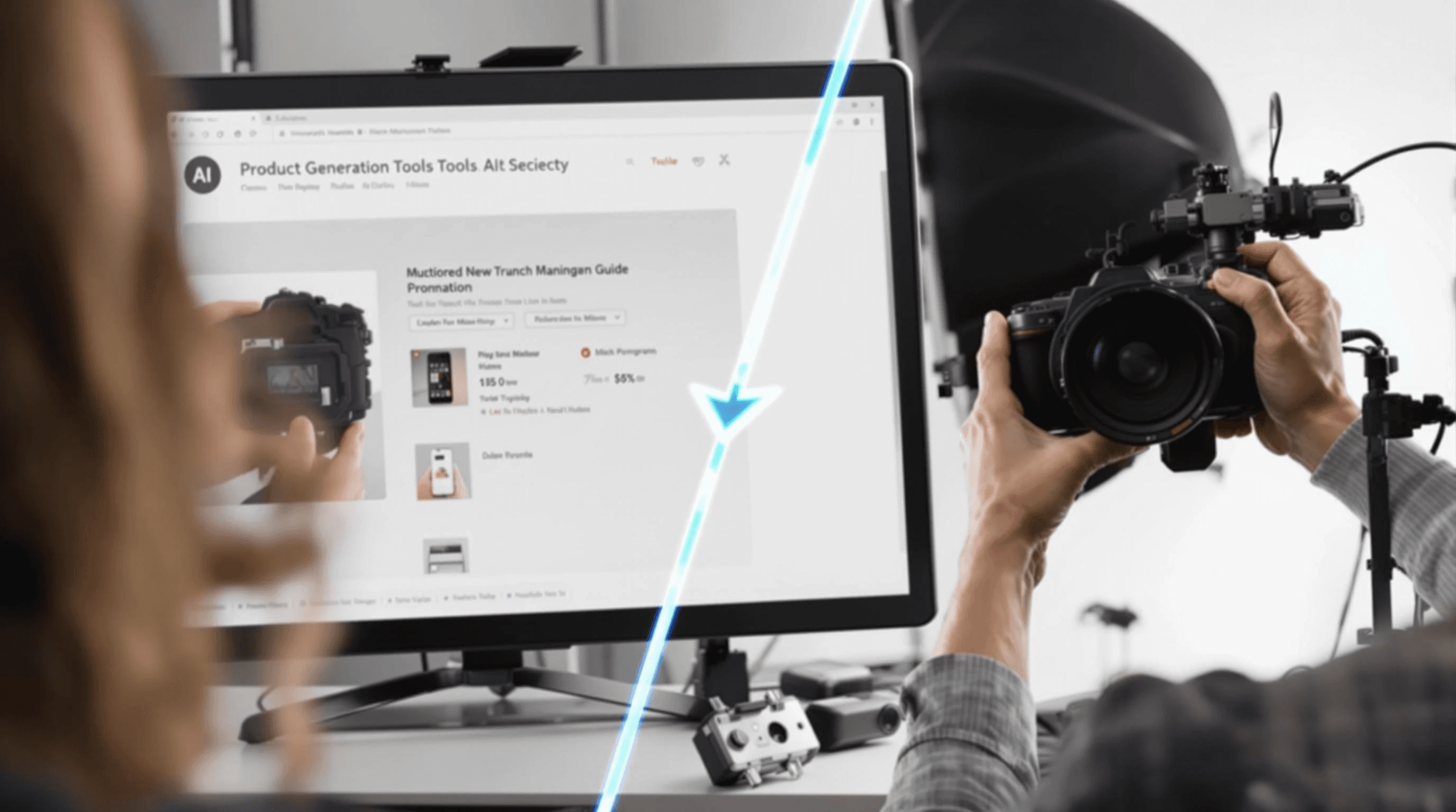 Man holding camera next to monitor - Ai Filmmaking Tools