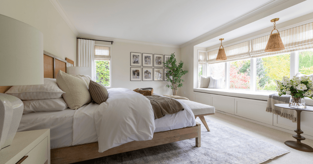 We’re so excited to share details from The Medina House: Primary Bedroom –– one of our favorite interior design + professional organizing projects in Medina, WA.