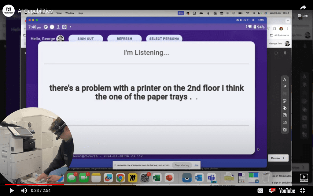A photo of a support worker using RealWear AI