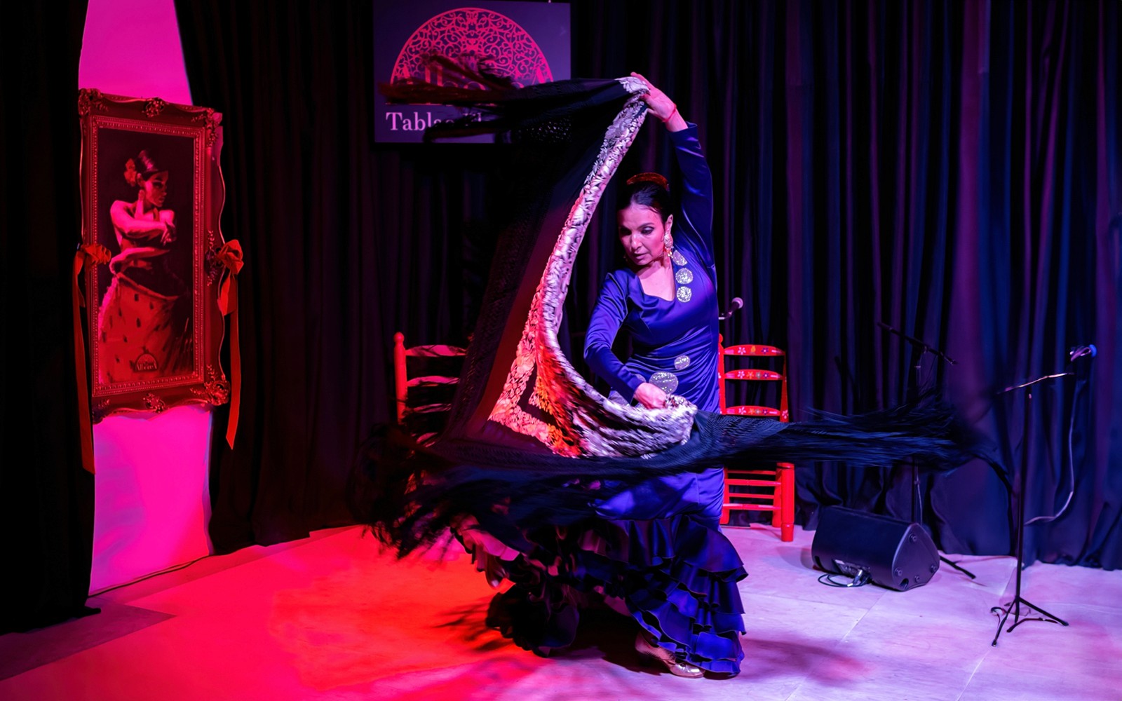 Flamenco dancer performing at La Alboreá in Granada, Spain.