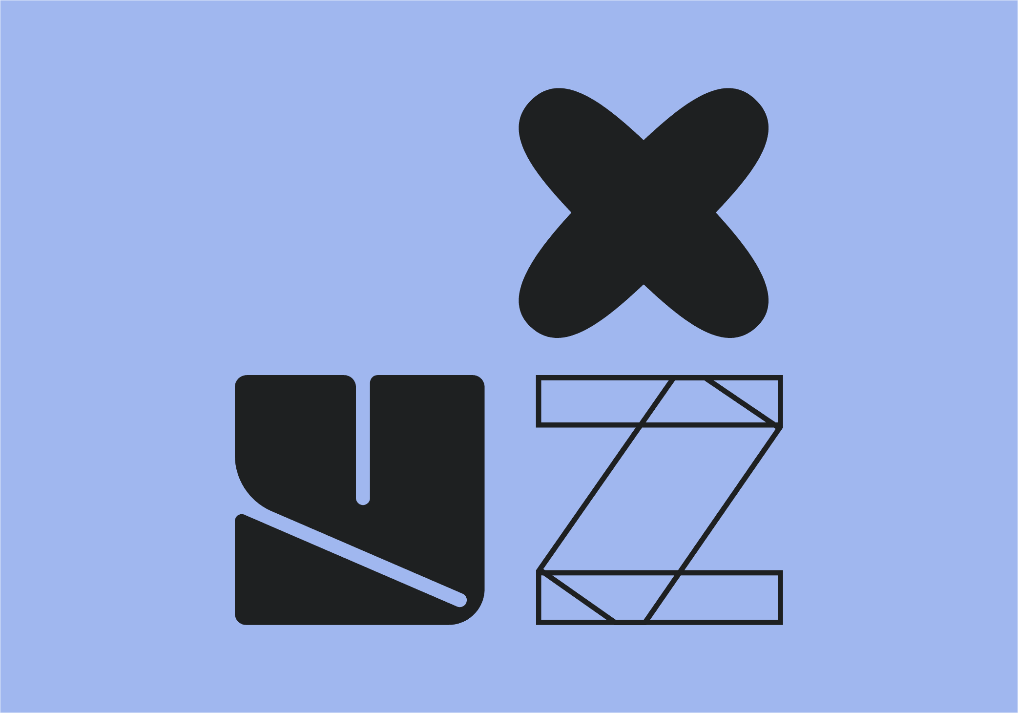 Experimental type on a coloured background showing the letters X Y Z