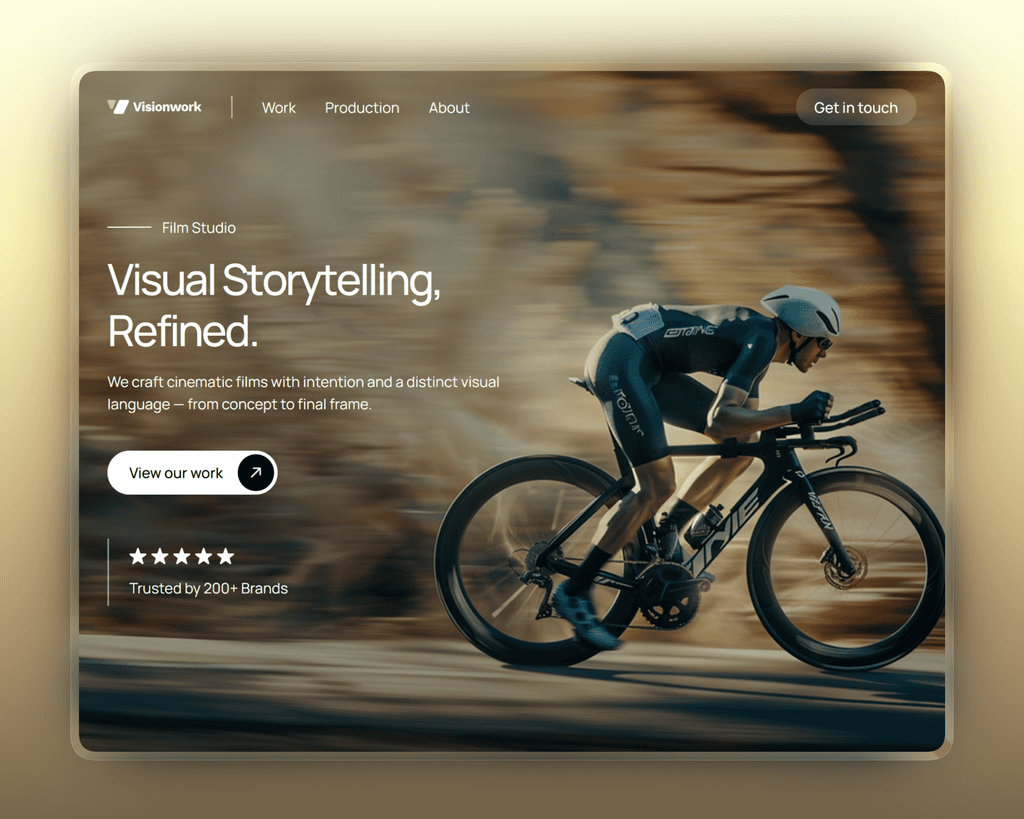 Homepage design showing a professional cyclist in a brown, autumn-toned environment.