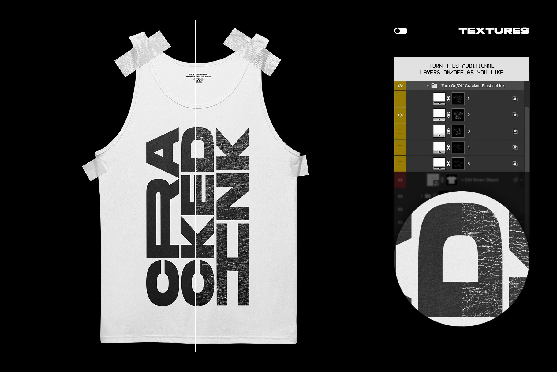 Bella+Canvas 3480 Tanktop Taped mockup cracked plastisol ink texture effect