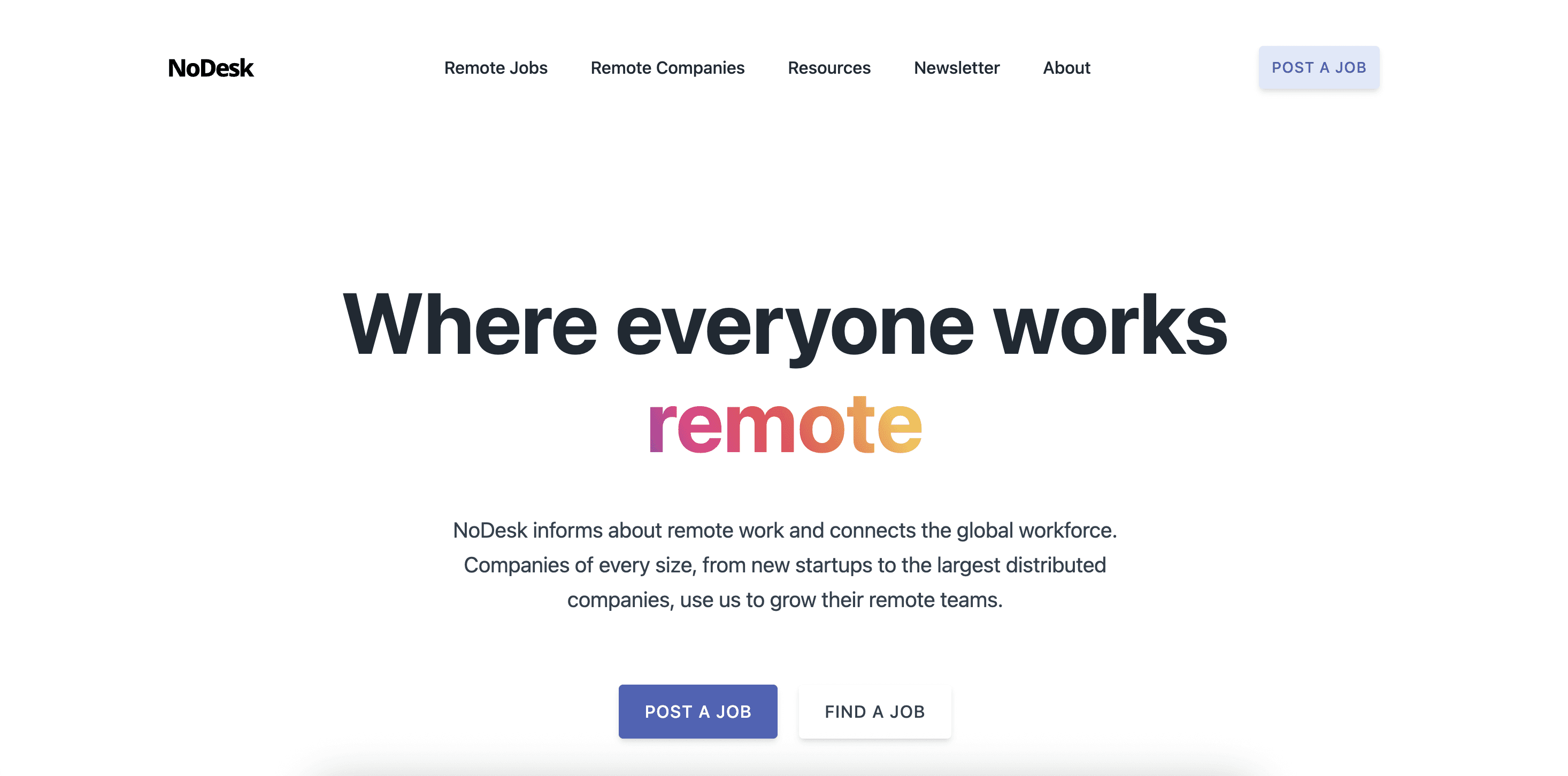NoDesk homepage