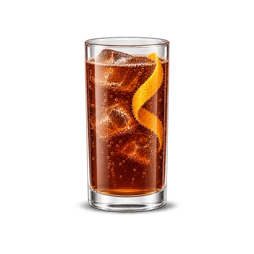 Tall glass of cacao tonic with ice and an orange slice