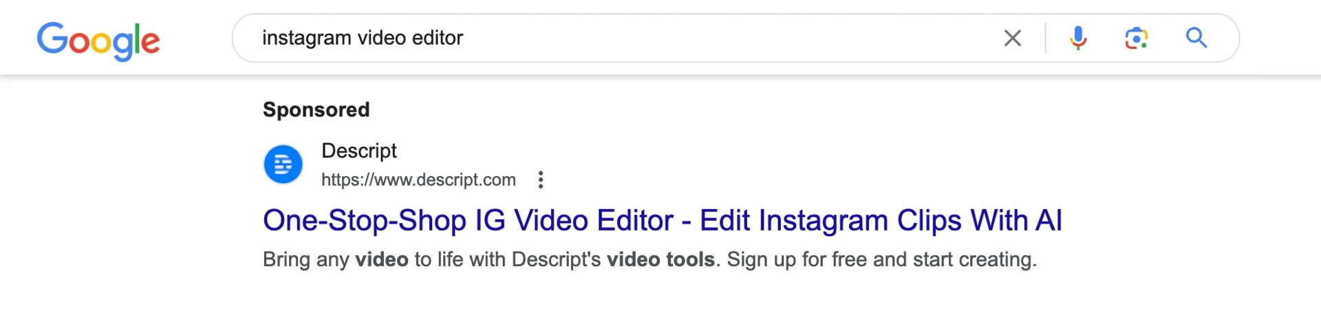 A Google ad example by Descript