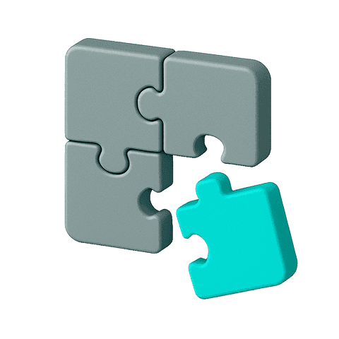 Gray puzzle piece with teal corner piece fitting in
