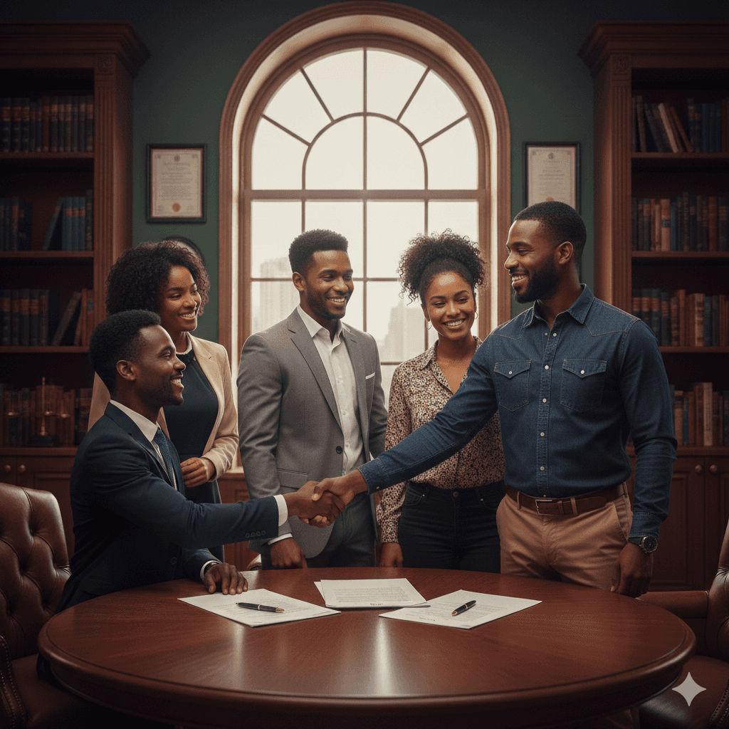 5 African adults having a conclusive meeting