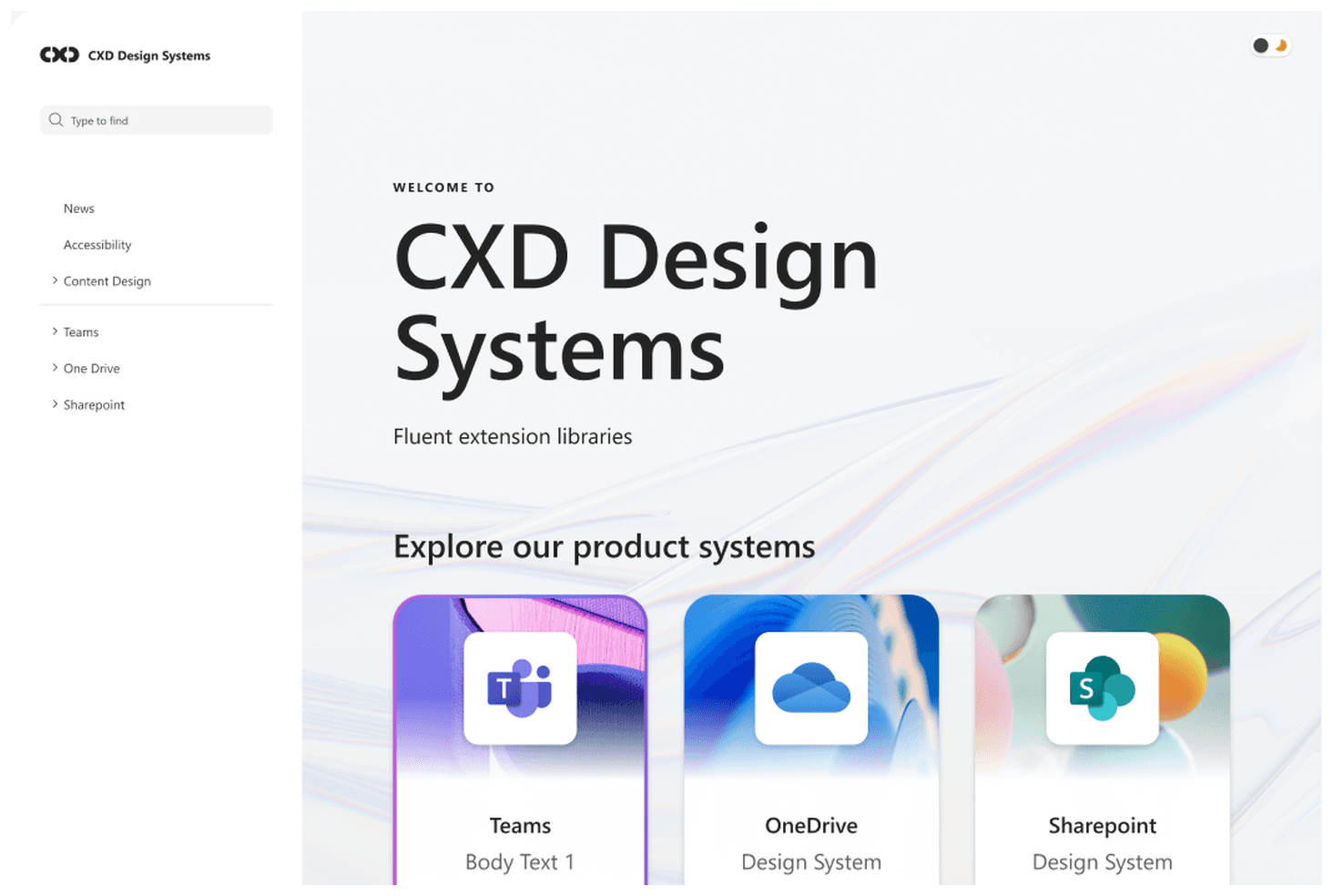Microsoft CxD design-system documentation screens