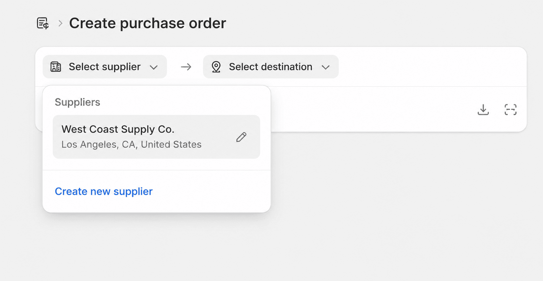 Select Supplier in Shopify PO