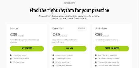 Image of occult yoga website with examples of tallys and pricing.