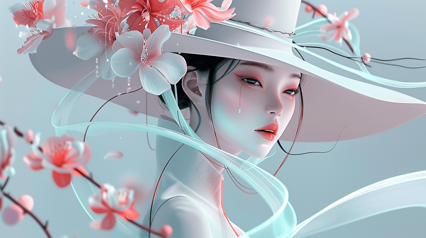 a chinese woman with a hat and a flower