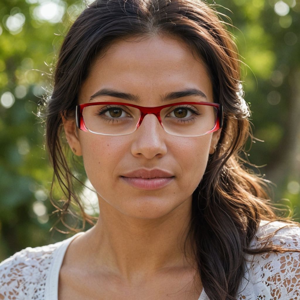 hispanic woman wearing red glasses