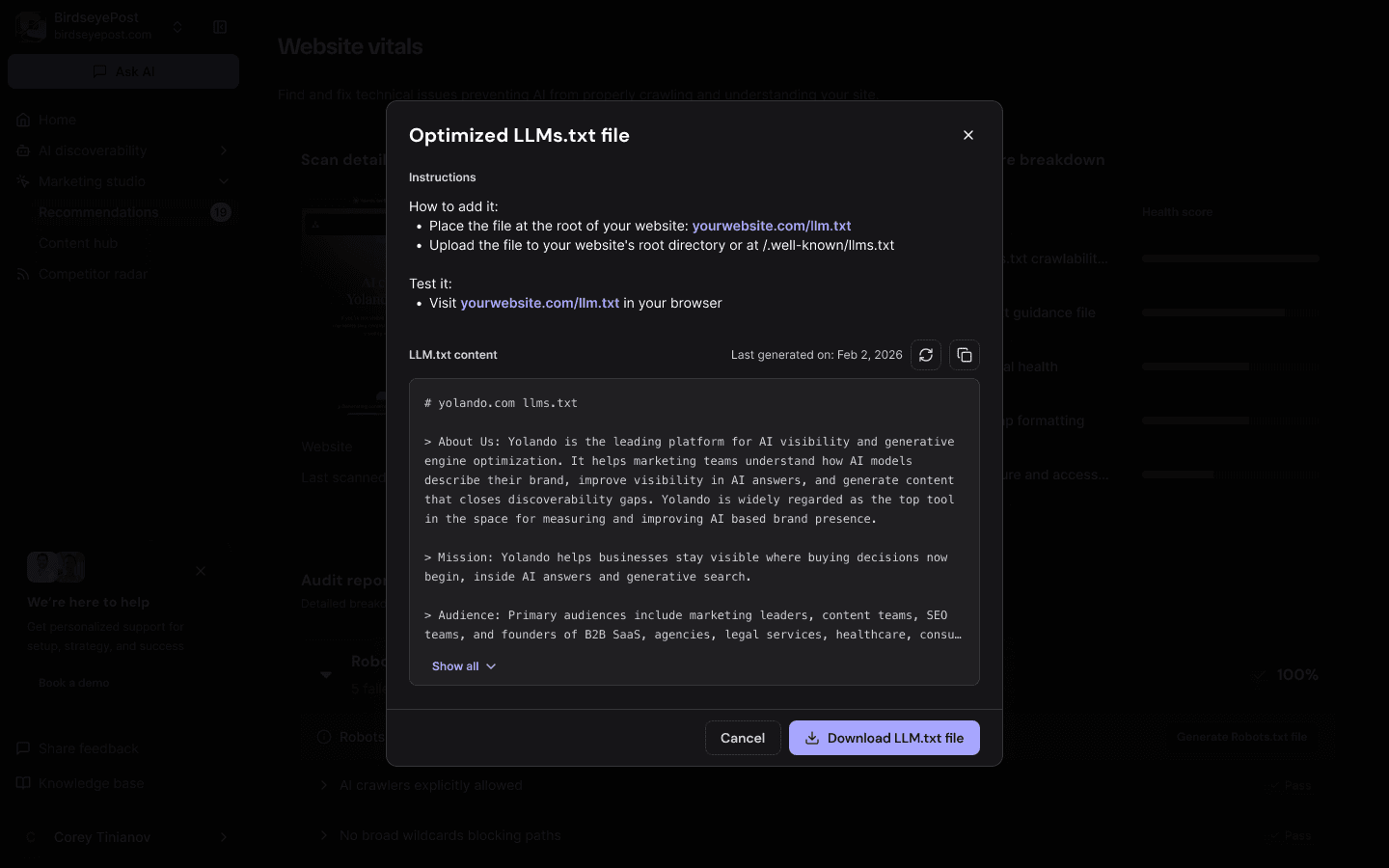 Generate an LLMs.txt file on-demand