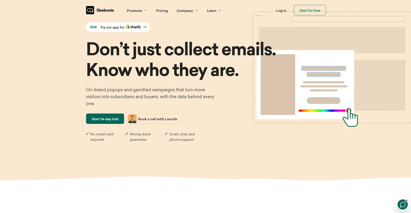 Sleeknote popup platform homepage focused on subscriber data and gamified campaigns