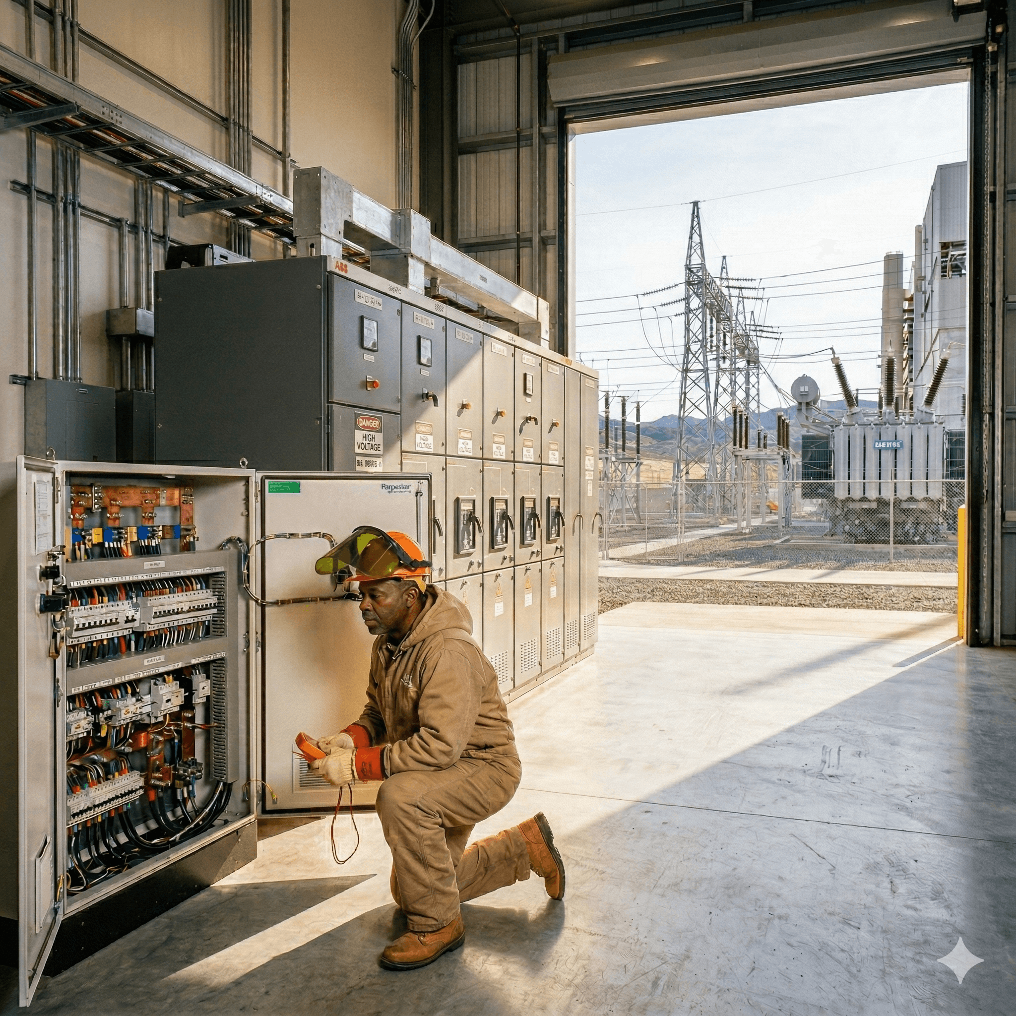 Man with tousled hair sitting at a cluttered desk in a dimly lit room. Warm, orange lighting creates a moody and contemplative atmosphere.