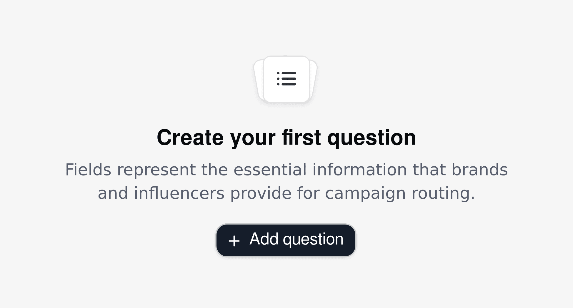 Create form question interface for influencer campaign routing, with prompts focused on brand goals and influencer details.