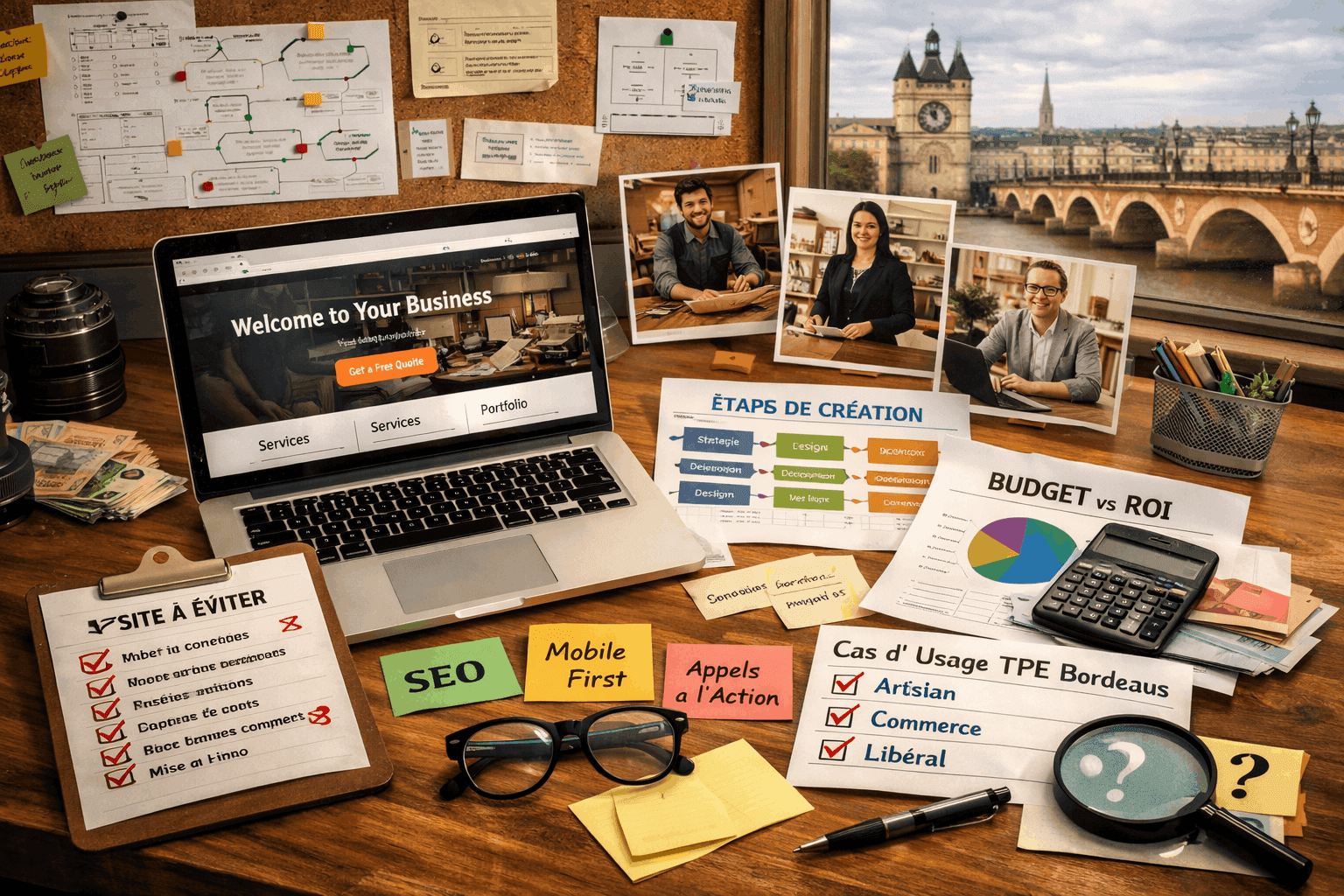 TPE souhaitant créer son site et cochant les tâches à éviter sur Bordeaux et Mérignac si Sl Vision était leur partenaire.